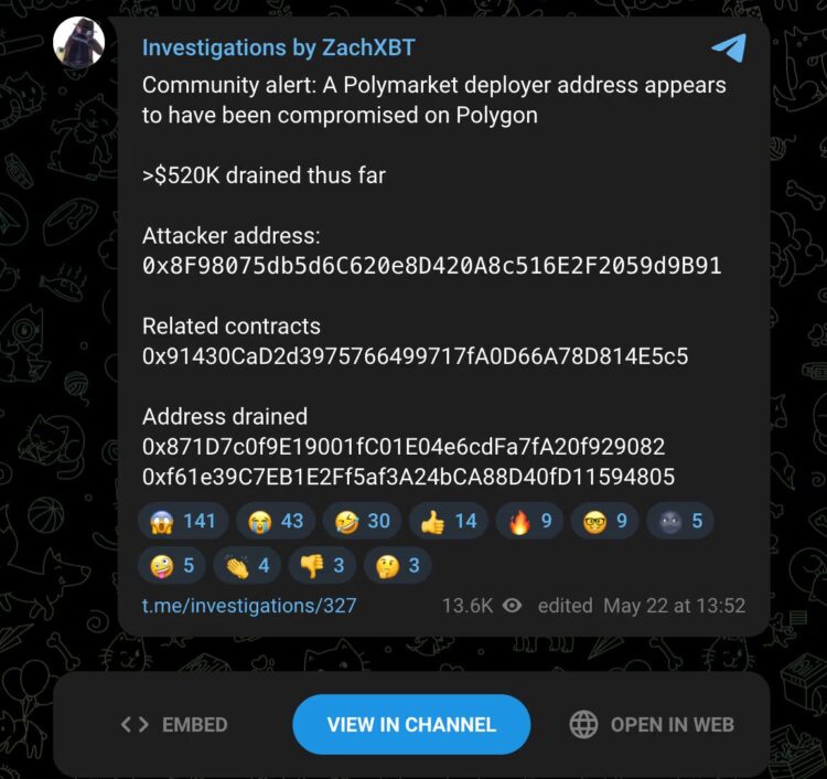 链上侦探 ZachXBT 揭 Polymarket 遭骇!官方急喊:用户资金安全无虞 链上侦探 ZachXBT 揭 Polymarket 遭骇!官方急喊:用户资金安全无虞