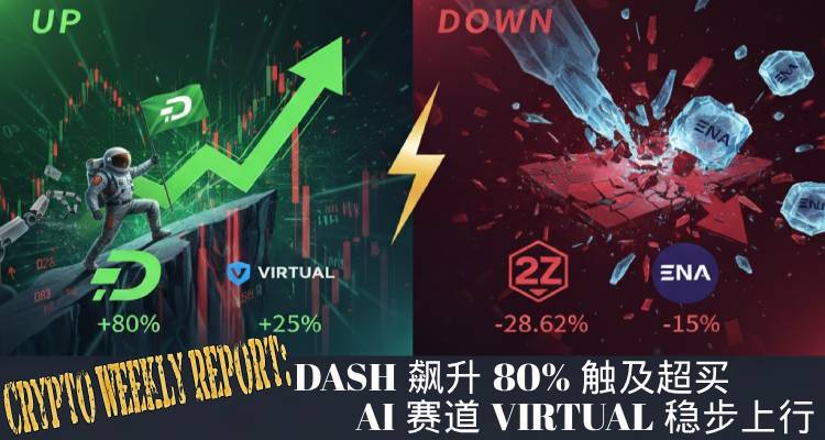 加密周报:DASH 飙升 80% 触及超买,AI 赛道 VIRTUAL 稳步上行