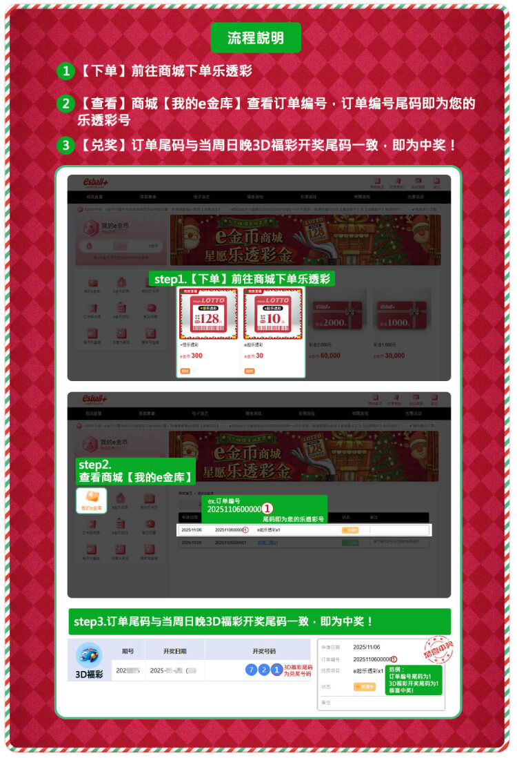 esball+ 圣诞跨年限定:e金币商城「星愿乐透彩」,订单尾号赢现金!